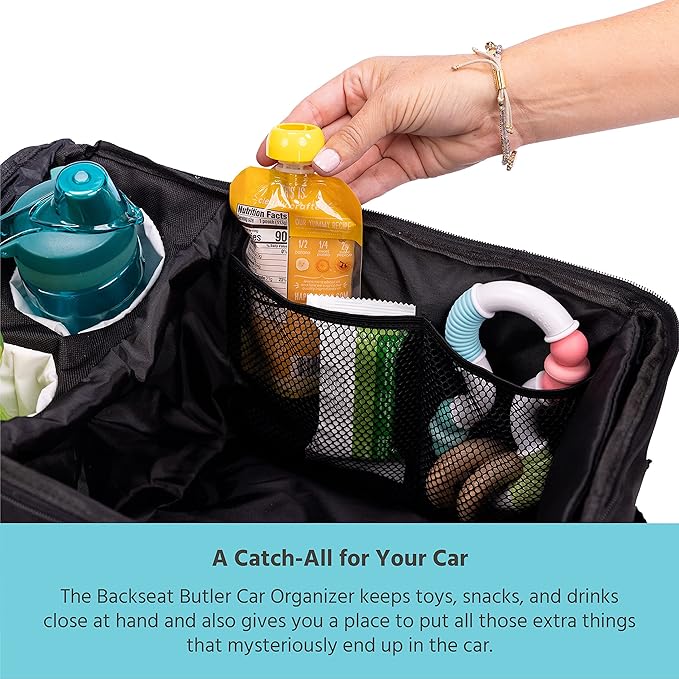 J.L. Childress Backseat Butler Car Seat Organizer for Kids - Essential Car Ride Accessories for Travel & Road Trips, Storage Organization for Front, Back, & Passenger Seats, 10 Pockets - Black