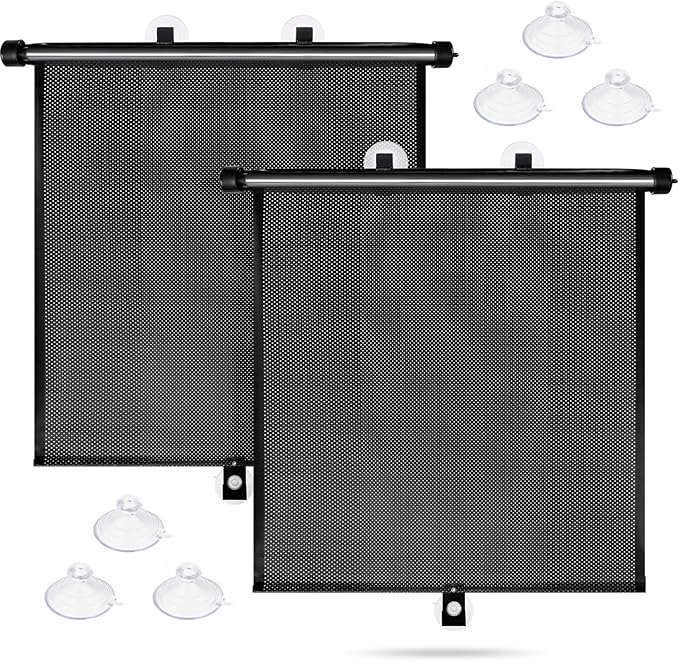 Sfee Car Window Shades for Baby-2 Pack Retractable Side Window Car Sun Shade Blocks UV Rays & Heat for Sun Protection Roller Sunshade Visor Window Shade for Kids,Passengers,Pets (20''x22'')