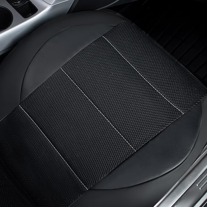 CAR PASS Universal Leather Two Front Seat Covers,Sport seat Covers fits Most Cars, SUVs, Trucks, and Vans Airbag Compatible (Black and Black)