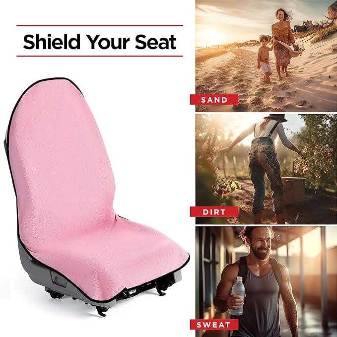 lebogner Waterproof Sweating Car Seat Cover for Post Gym Workout, Running, Swimming, Beach and Hiking, Universal Fit Anti-Slip Bucket Seat Protector for Cars, SUVs and Trucks, Machine Washable, Pink