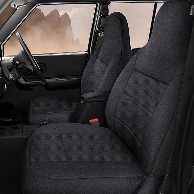 AOMSAZTO Seat Covers Custom for Jeep Cherokee 1997 1998 1999 2000 2001 Full Set Waterproof Faux Leather Automotive Cushion Protector Pet Friendly Black