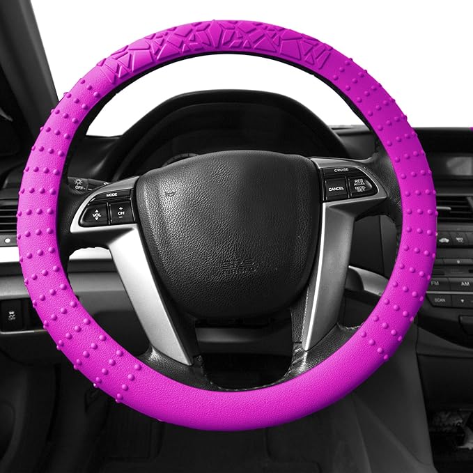 FH Group Universal Fit Silicone with Nibs and Pattern Massaging Grip Steering Wheel Cover fits most Cars, SUVs, Trucks, and Vans Hot Pink