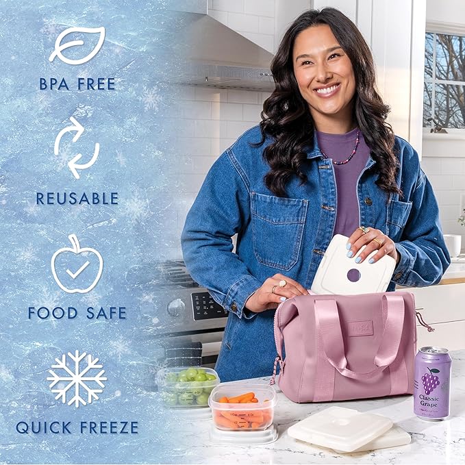 Cool Coolers by Fit & Fresh Slim Ice Packs, Quick Freeze Reusable Ice Packs for Lunch Boxes & Coolers, Long-Lasting, Space Saving Lunch Ice Packs, Ivory, 4Pk