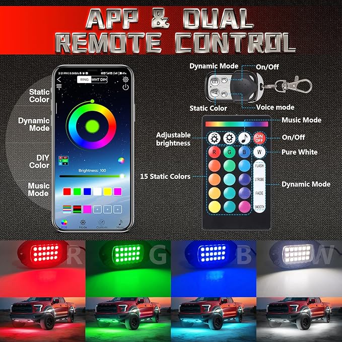 8 Pods Metal RGBW Rock Lights,LED Upgraded RGB Underglow Lights for Truck Jeeps ATV UTV Golf Cart RZR SXS Offroad,IP68 Waterproof Metal Multicolor Neon Underglow Kit with APP/RF Remote Music Mode,12V