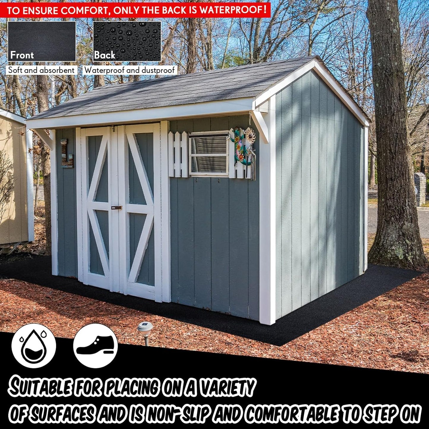 Haull Outdoor Storage Shed Floor Moat Waterproof Outdoor Carport Mat Thickened Soft Patio Furniture Pad Washable with Non Slip Backing, Storage Shed Not Included(4 x 5 ft)