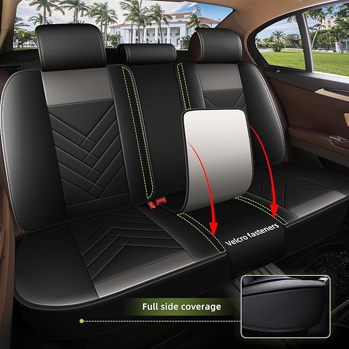 AOMSAZTO Car Seat Cover for Chevrolet Chevy Equinox 2007-2025 2026 Full Set, Leather Car Seat Protector Waterproof, Non Slip Car Seat Cushion, Interior Seat Covers Automotive Accessories - Black&Grey