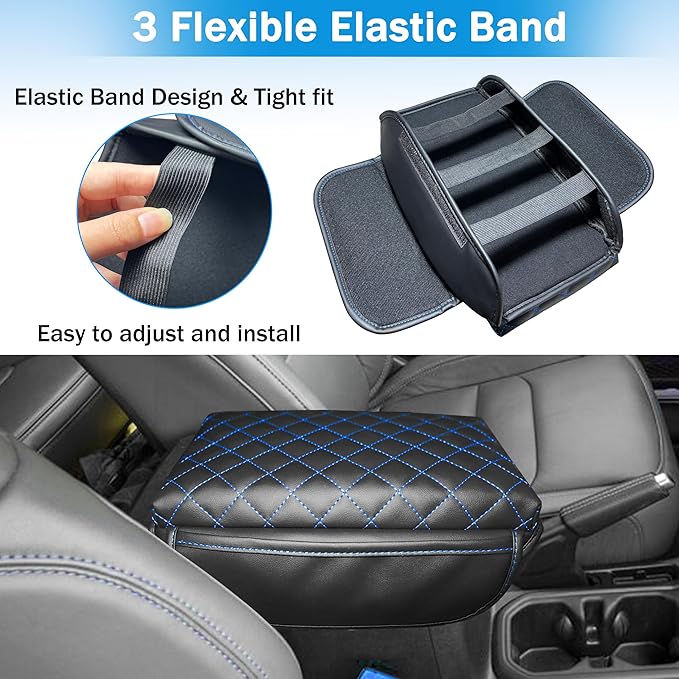 Center Console Cover for Jeep Wrangler JL 2018-2026 & Gladiator JT 2020-2026 1.2in Thickness Armrest Cover Leather Arm Rest Lid Protector Cushion Pad with Stroage Pockets Interior Accessories (Blue)