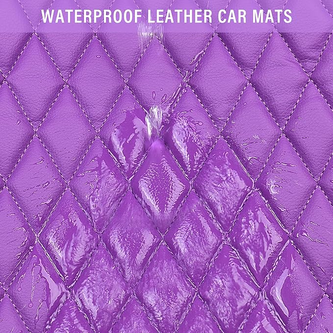 CAR PASS Bling Leather Car Mats Shining Diamond Floor Mats Crystal Rhinestone Sparkly Glitter Carpet Anti-Slip Waterproof Pad Universal Fit for Automotive SUV, Sedan, Van, 5pcs Girl Women, Purple