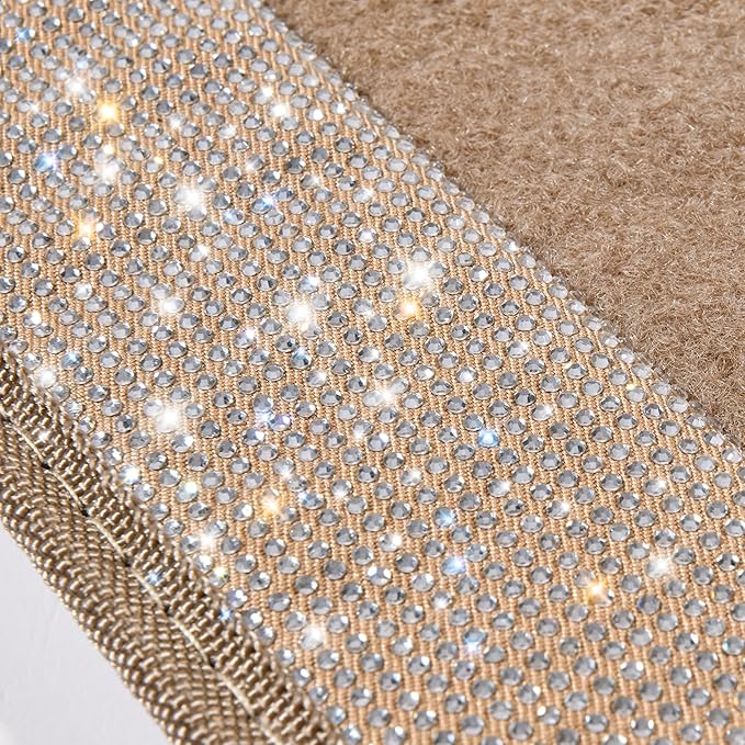 CAR PASS Bling Car Mats Shining Diamond Carpet Crystal Rhinestones Sparkly Glitter Floor Mats with Anti-Slip PVC Heel Pad Universal Fit for Automotive SUV, Sedan, Car, Van, 4pcs for Girl Women, Beige