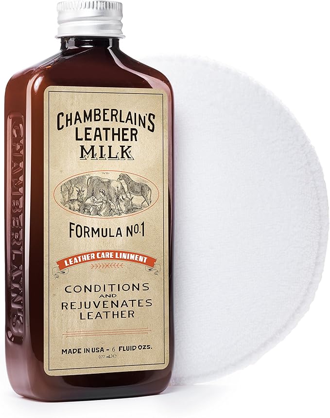 Leather Milk Conditioner and Cleaner for Furniture, Cars, Purses and Handbags. All-Natural, Non-Toxic Conditioner Made in the USA. Leather Care Liniment No. 1. 2 Sizes. Includes Premium Applicator Pad