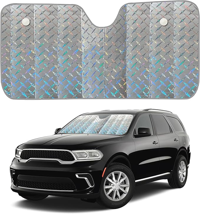 EcoNour Large Holographic Car Windshield Sunshade | UV & Heat Reflector Sun Shield for Cars | Foldable Accordion Design | Fits Sedans, Hatchbacks | Large - 58 x 27.5 Inches
