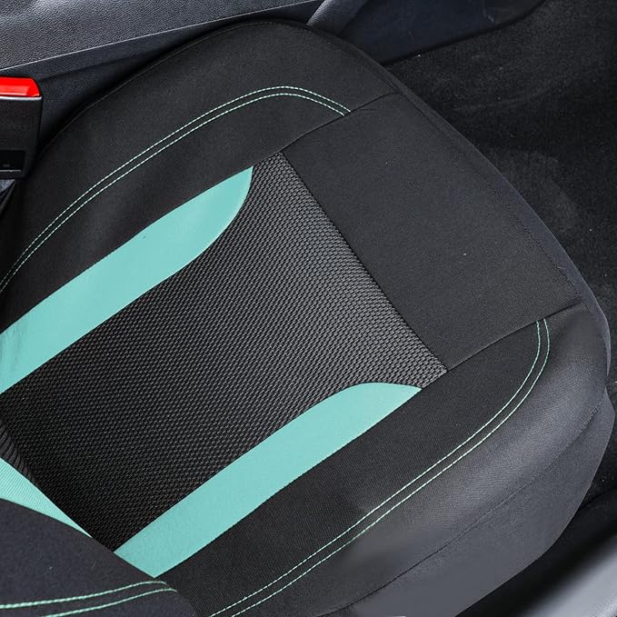 CAR PASS Bucket Car Seat Cover, Breathable 3D Air Mesh-100% Sporty Fabric Front Seats, Airbag Compatible, Universal Fit Automotive SUV Truck Sedan Vans Women, High Back Two Front 2 Piece, Black Mint