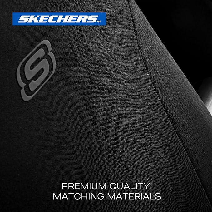 Skechers Seat Covers, Premium Breathable Polyester Seat Covers, Car Seat Covers Front Seats Airbag Compatible, Automotive Comfort for Most Cars, Vans, Trucks, SUVs (Two Front, Black)