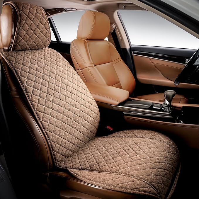 IVICY Faux Linen Front Car Seat Cover – Durable, Non-Slip Seat Protector for Cars – 1 Unit, Light Brown