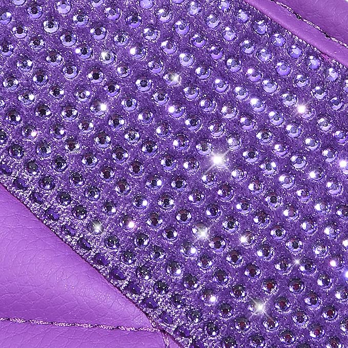 CAR PASS Bling Leather Car Mats Shining Diamond Floor Mats Crystal Rhinestone Sparkly Glitter Carpet Anti-Slip Waterproof Pad Universal Fit for Automotive SUV, Sedan, Van, 5pcs Girl Women, Purple