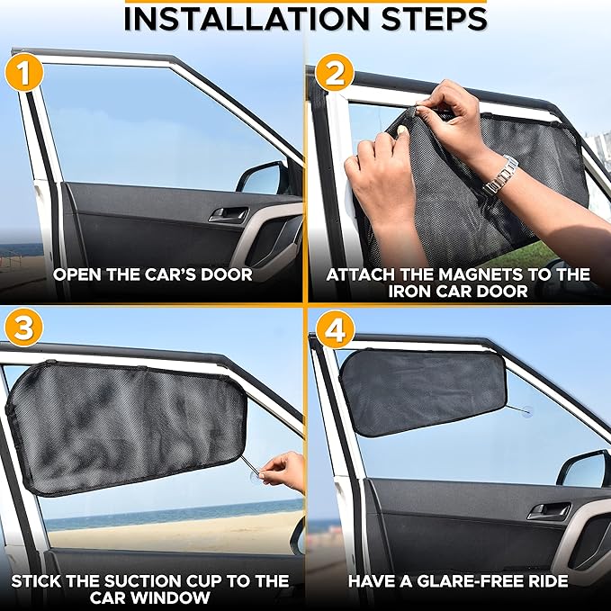 EcoNour Car Driver Front Window Sun Shade | Magnetic Window Curtain Protects from Harmful Sun Rays for Drivers | Side Window Screen Sunshade for Cars Prevents Sun Damage | Black (1-Piece)