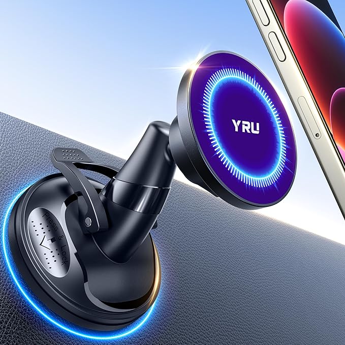 [True Upgraded Military-Grade] Phone Holder for Magsafe Car Mount 360° Rotating Vacuum Suction Dashboard, 2800gf Strongest Magnetic Windshield Phone Mount for iPhone 17 Pro Max 16 15 14, Indigo Blue