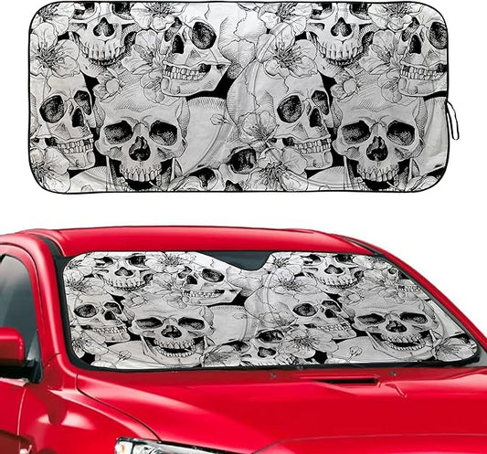 Gothic Skull Windshield Sunshade for Car SUV Truck Foldable Uv Ray Reflector Front Window Sun Shade Visor Shield Cover -59" X 31"
