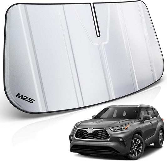 MZS Windshield Sun Shade Compatible with Highlander 2020-2026, Foldable SUV Front Window Sunshade with Storage Pouch, Sun Visor Shield Accessories for Interior Protector
