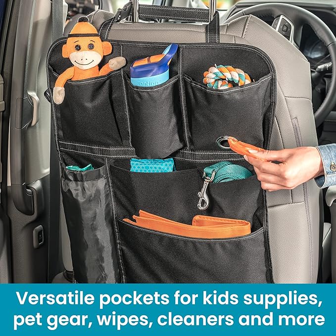 High Road BackPockets Seat Back Organizer - Back of Seat Organizer and Seat Protector with Storage Pockets and Bag Dispensers for Car, SUV, Truck or Van