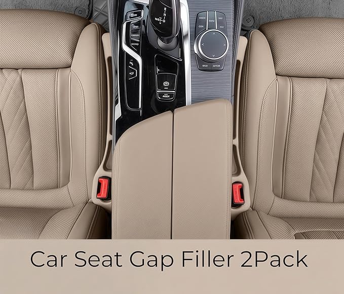 Car Seat Gap Filler, 2-Pack No Drop Seat Guard Universal Fit Car Seat Gap Plug Anti-Drop with Storage, Fill The Gap Between Seat and Console, Auto Accessories for SUV Truck Sedan (Cream)