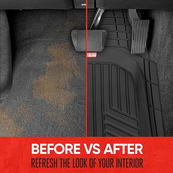Motor Trend FlexTough Black Floor Mats for Cars & Cargo Mat Full Set - All Weather Front & Rear Rubber Automotive Floor Mats & Cargo Liner for SUV, Car, & Van - Interior Trunk Mat & Floors Cover