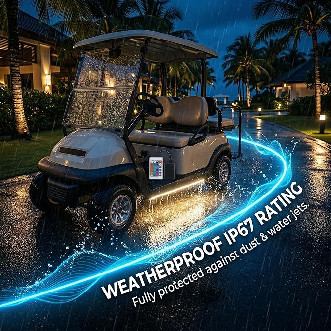 2PCS 78.7 Inch RGB Golf Cart Lights with Remote Control LED Underglow & Roof Strips, Waterproof No-Drill Golf Cart Accessories for Canopy, Underbody, Boat & Night Decoration Roof & Underbody Lighting