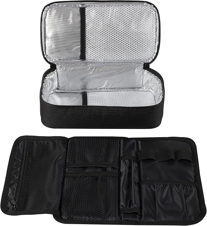 ALLCAMP Insulin Cooler Travel Case for Diabetic Organize Medication with 4 Ice Packs Black(9X 4.72x 3.14 inches)