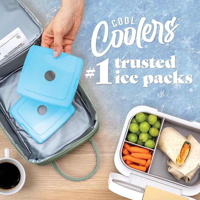 Cool Coolers By Fit & Fresh 4 Pack Slim Ice Packs, Quick Freeze Space Saving Reusable Ice Packs for Lunch Boxes or Coolers, Blue