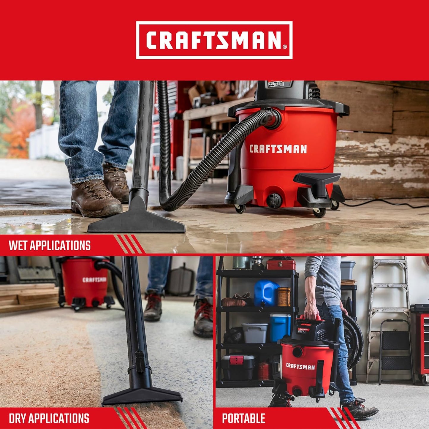 CRAFTSMAN CMXEVBE18690 9 Gallon 4.25 Peak HP Wet Dry Vac, Portable Shop Vacuum Wet and Dry with Filter, Dust Bag, Dusting Brush, Hose and Attachments for Home, Garage and Automotive Cleaning