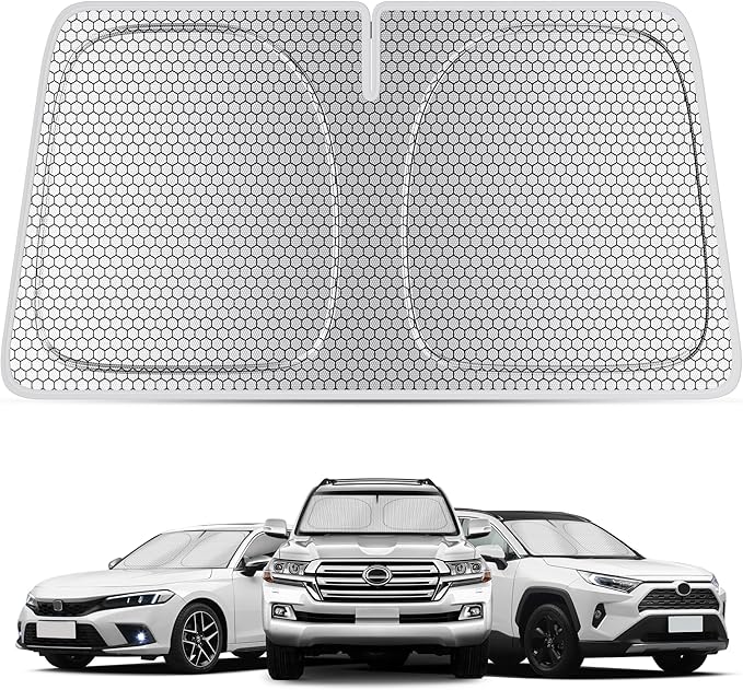 helloleiboo Graphene Car Windshield Sun Shade Car Sun Shade for Windshield with Heat Absorption Coating Foldable Design with UV Protection to Keep Your Car Interior Cooler Silver (Medium-59 × 30 in)
