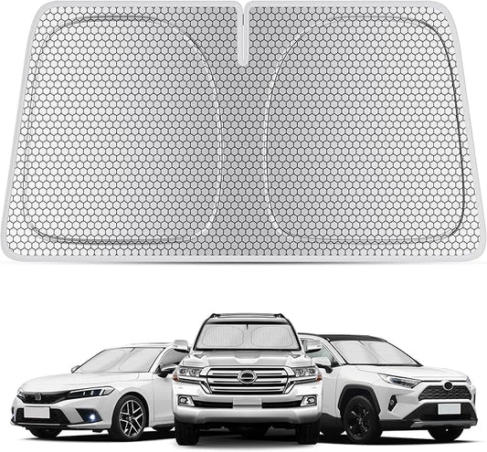 helloleiboo Graphene Car Windshield Sun Shade Car Sun Shade for Windshield with Heat Absorption Coating Foldable Design with UV Protection to Keep Your Car Interior Cooler Silver (Medium-59 × 30 in)