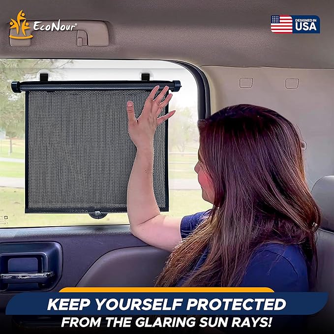 EcoNour Car Window Shades for Baby (2 Pack) - Upgraded | Shades for Side Window | Comes with Enhanced Suction Cups & Large Clips for Durability | Baby Car Accessories (15" x 17")