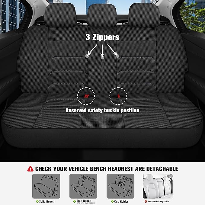 CAROMOP 3D Air Mesh Car Seat Covers Full Set,Breathable and Durable Seat Covers for Cars,Split Bench Compatible,Universal Fit for SUV,Vans,sedans, Trucks, Automotive Interior Covers(5-Seat Black/Grey)