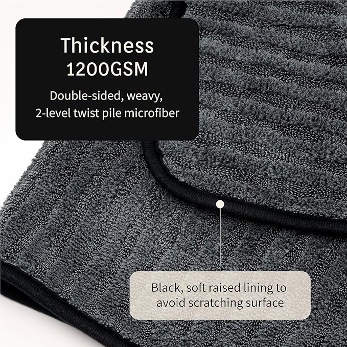 High Absorbency Weavy Microfiber Car Drying Detailing Soft Towel 1200gsm (1pack, 15.7"x27.5")