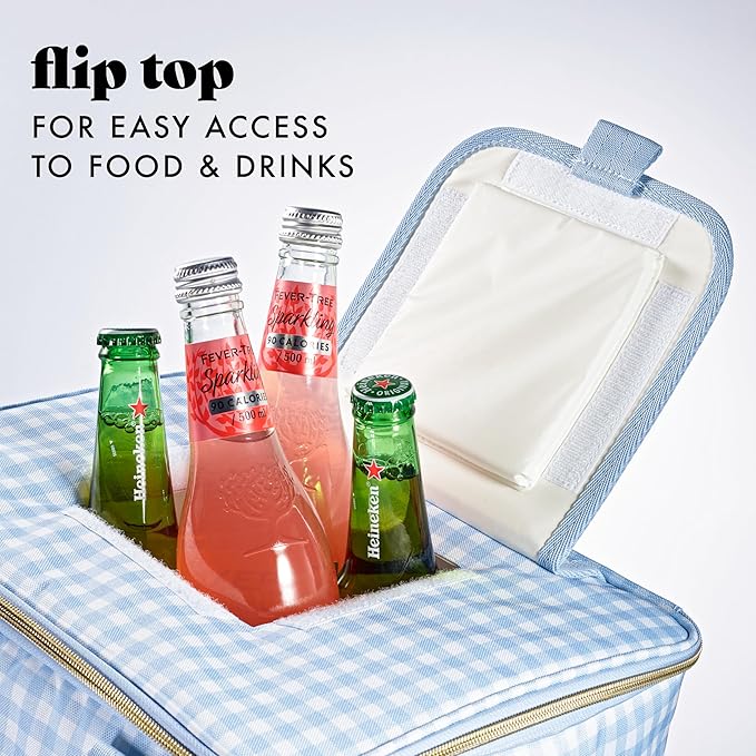 Fit & Fresh, 24-Can Soft Cooler Bag Insulated Leak-Resistant, Portable Soft Cooler, Large Cooler, Soft Sided Cooler Bag, Travel Cooler, Blue Gingham