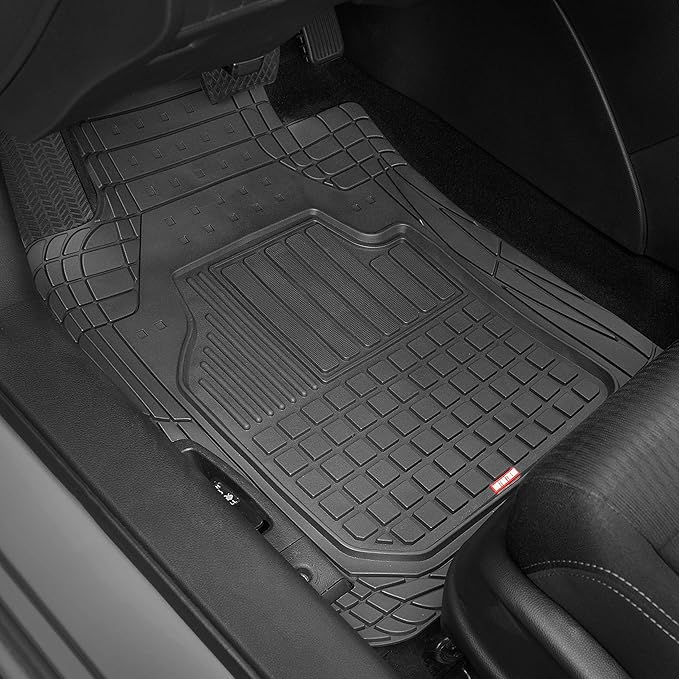 Motor Trend FlexTough Rubber Car Floor Mats and Rear Cargo Trunk Liner Mat, Full Set Trim-to-Fit Performance Heavy Duty Auto SUVs Trucks Cars Vans, Non-Slip Deep Dish Grid Weatherproof Waterproof
