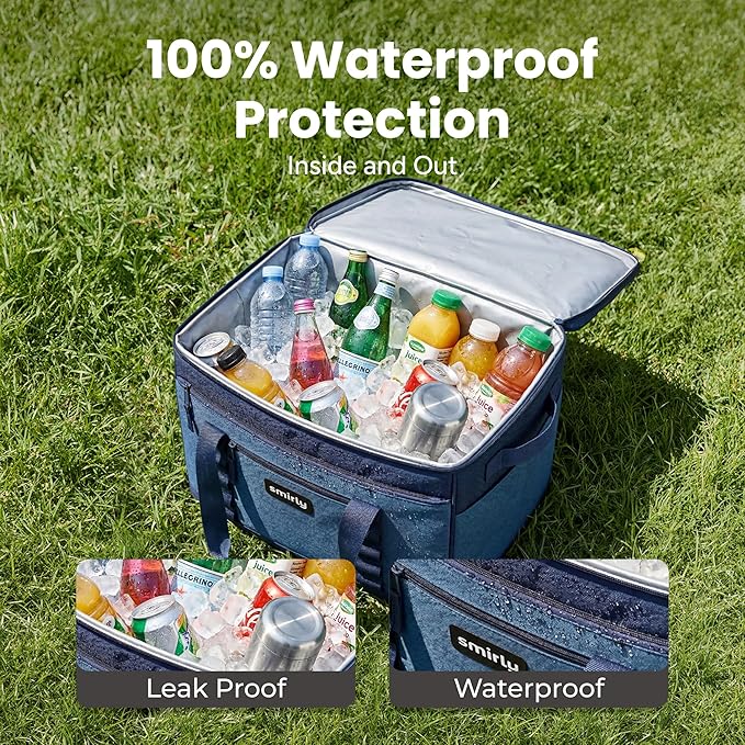 SMIRLY Cooler Bags Insulated – Collapsible Cooler, Portable Leakproof and Soft Sided - Large Foldable Ice Chest for Camping, Beach, Travel, Picnic, Car, Grocery