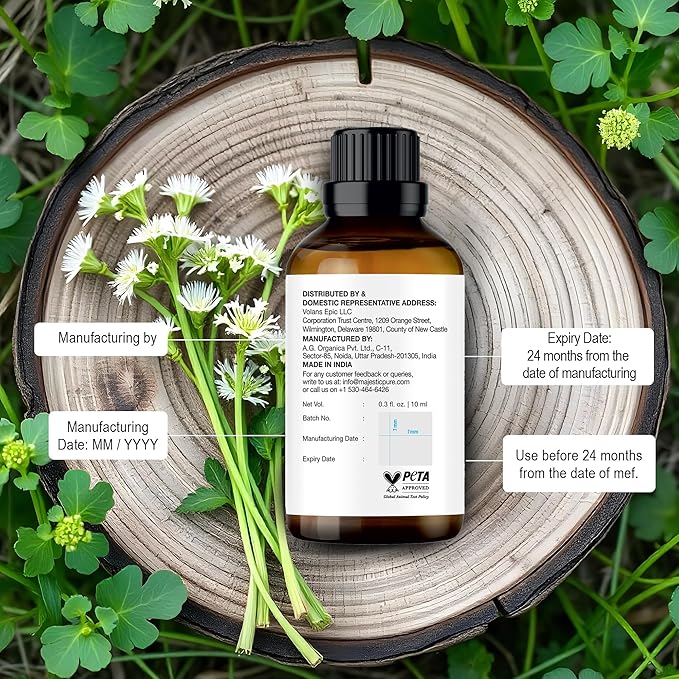 Majestic Pure Essential Oil with Glass Dropper - 100% Pure and Natural - Essential Oils for Diffuser, Aromatherapy, Soap and Candle Making, Angelica Root Essential Oil, Angelica Root Oil, 0.3 Fl Oz