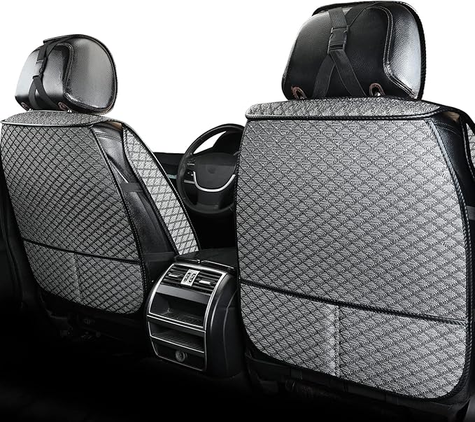 Luxury Full Coverage Car Seat Covers, Premium Breathable 3D Diamond Pattern Fabric, All-Season Automotive Interior Seat Protectors, Universal Fit for Sedan SUV Truck (2 Fronts Gray)