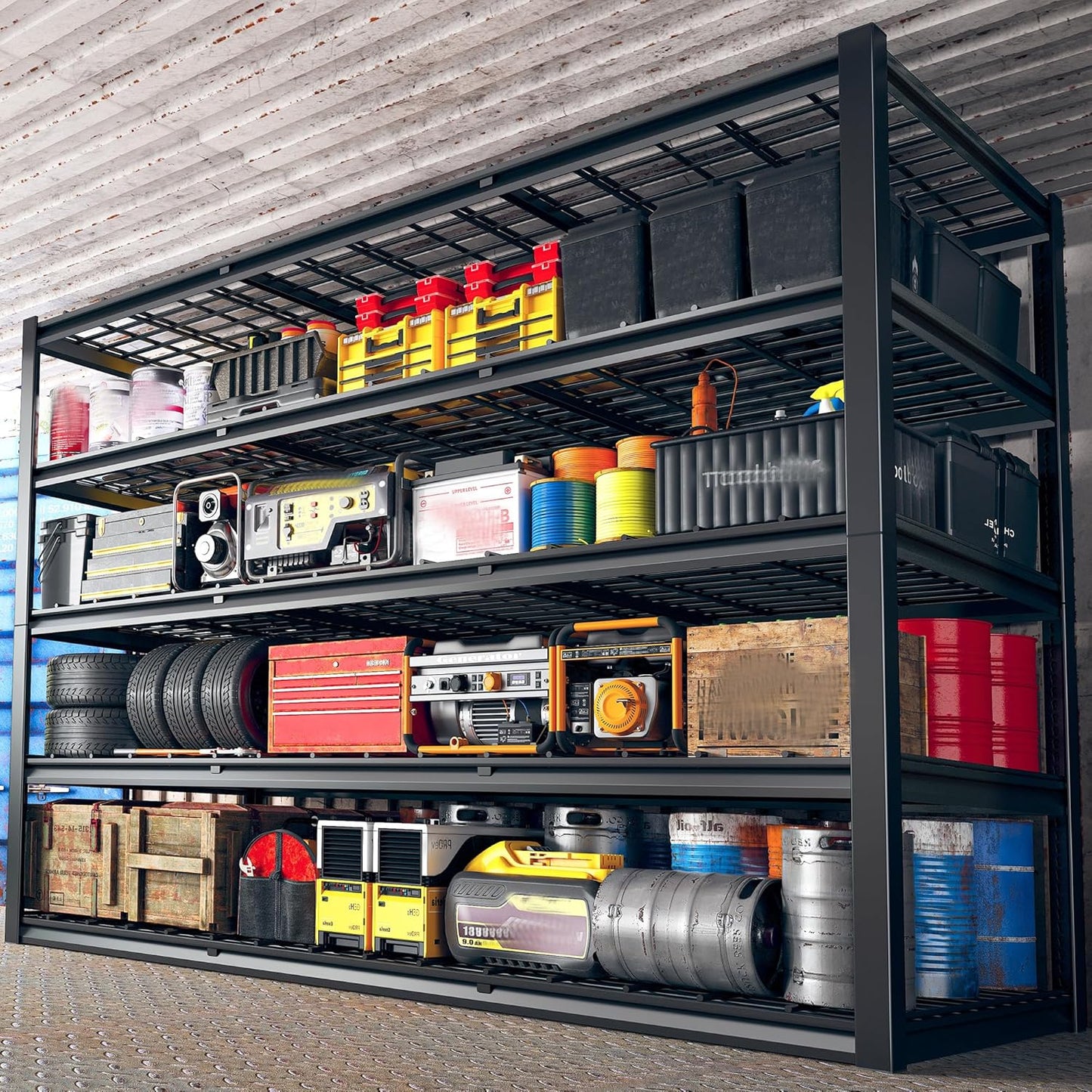 REIBII 60" W Garage Shelving Heavy Duty Metal Shelving 3000LBS Storage Shelves Adjustable Metal Shelves for Storage Industrial Garage Shelves for Warehouse Basement 60" W x 24" D x 72" H
