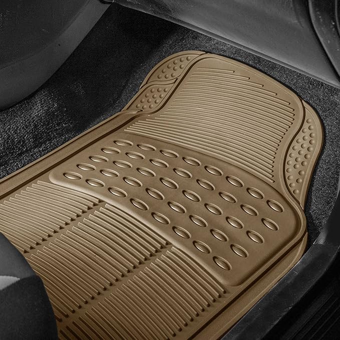 FH Group 3 Row Climaproof™ Trimmable Non-Slip Vinyl Floor Mats with Cargo Liner- Universal Fit for Cars Trucks and SUVs (Beige) F11306-F16401