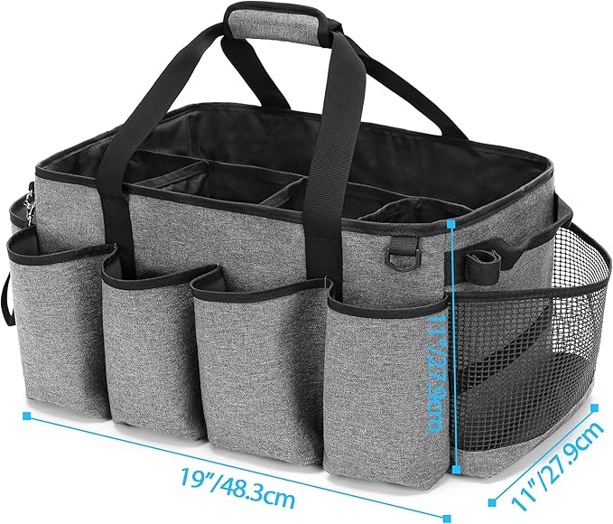 HODRANT Extra-Large Cleaning Caddy, Organizer with Handles for Cleaning Tools & Products Storage, Large Capacity Tote Bag for Car, Home & Housekeeping Work, Gray