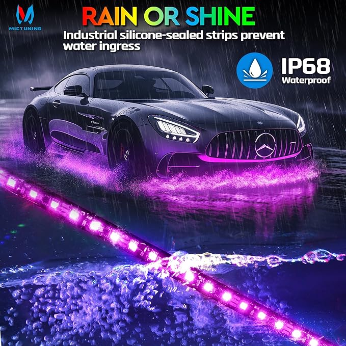 MICTUNING N8 RGBW Underglow Chasing Lights for Car with Remote & Key Fob Dual Control, IP68 Waterproof Rigid Aluminum LED Light Bar, Exterior Neon Accent Underbody Light Kit Multicolor Mode