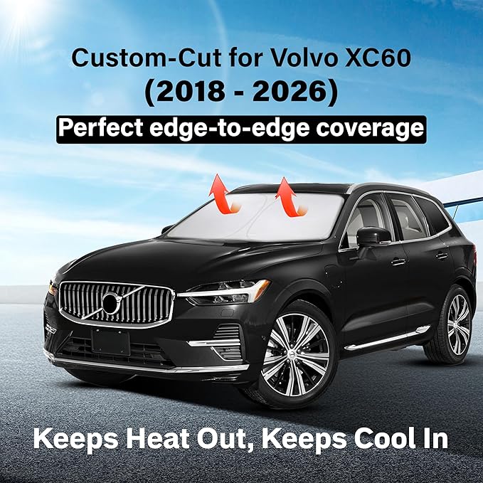 EcoNour Windshield Sunshade Compatible for Volvo XC60 2018-2024 2025 2026, Sun Visor for Front Windshield & Window Sun Shade Cover, UV Heat Blocker & Protector, Car Accessories
