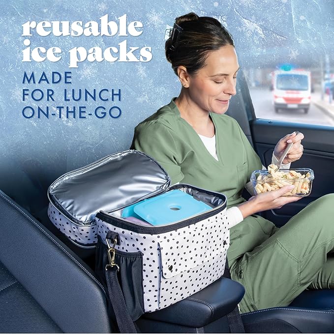 Cool Coolers By Fit & Fresh 4 Pack Slim Ice Packs, Quick Freeze Space Saving Reusable Ice Packs for Lunch Boxes or Coolers, Blue