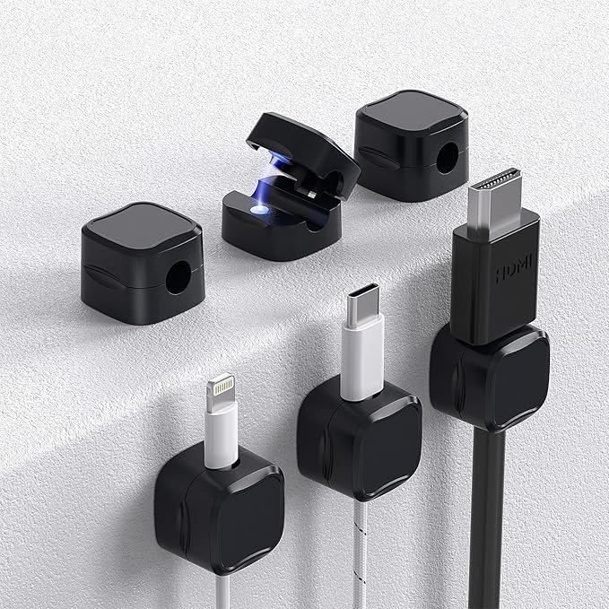 6 Pack Magnetic Cable Clips Cord Holder, Under Desk Cable Management, AORUICN Adhesive Wire Holder Keeper Organizer for Home Office Desk Phone Car Wall Desktop Nightstand