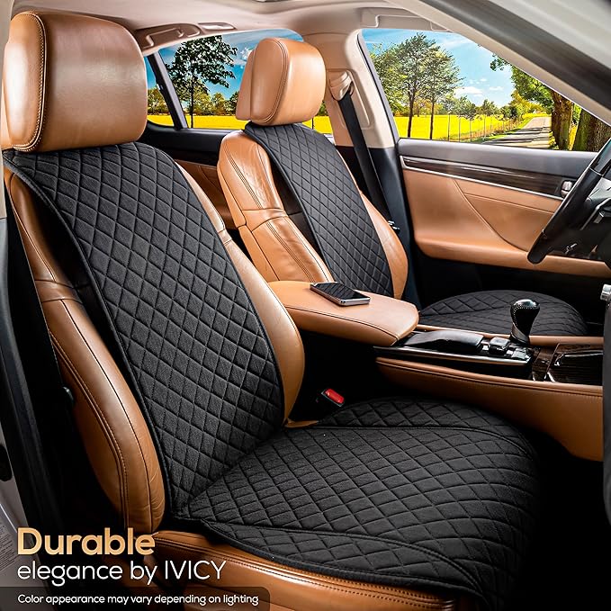 IVICY Faux Linen Front Car Seat Cover – Durable, Non-Slip Seat Protector for Cars – 1 Unit, Black