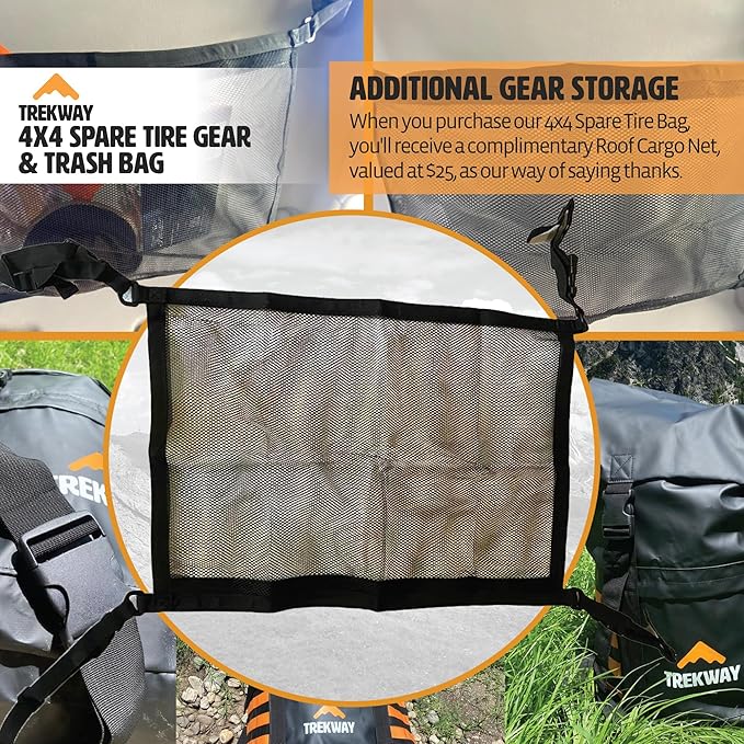 Offroading Gear Spare Tire Overlanding Storage & Trash Bag Organizer | w/Free Roof Cargo Mesh Net Bag | Fits 30" Tire 15 Gallons | for 4x4 Tailgate, Pickup Truck, SUV, RV, Overland