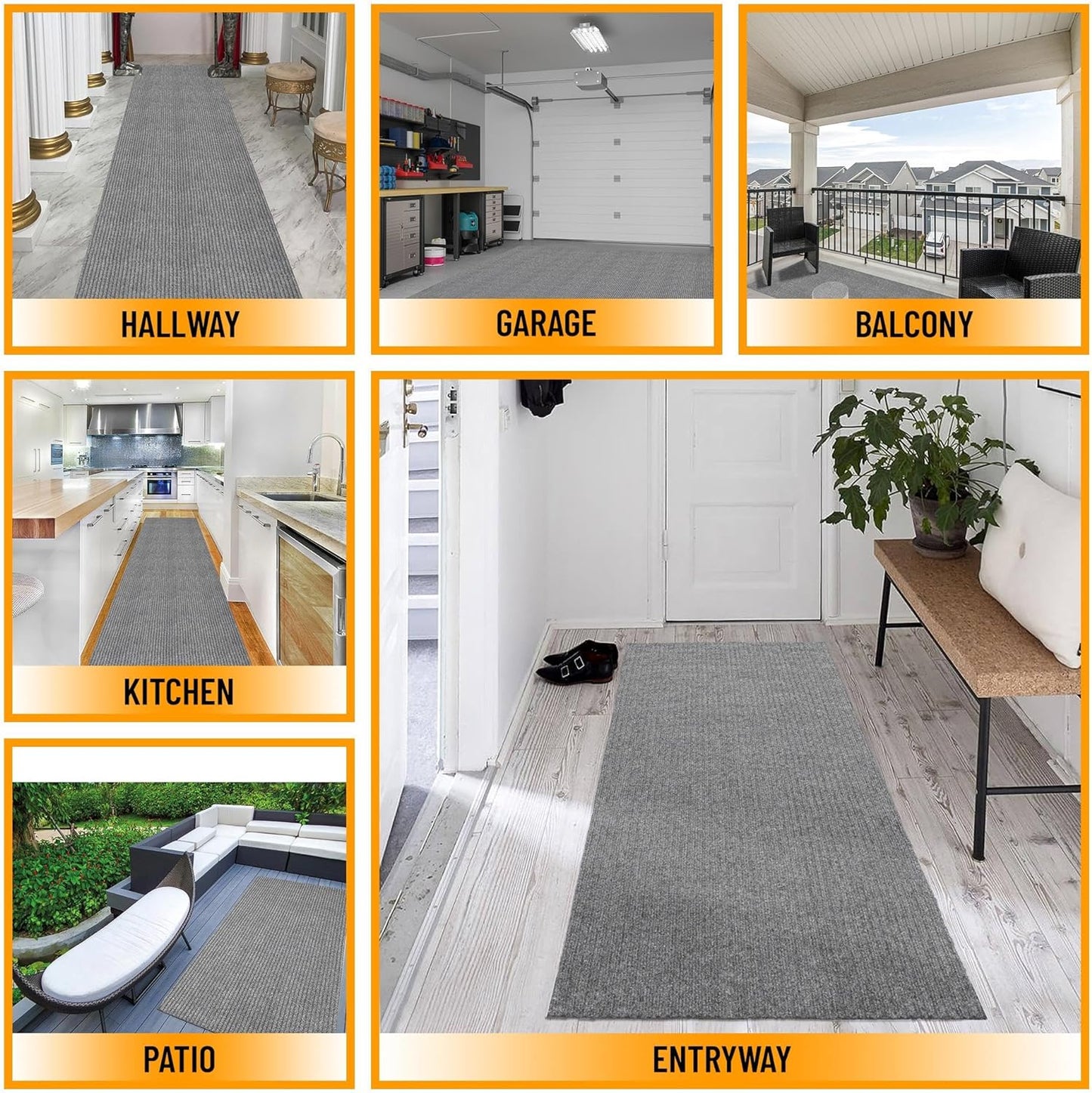 Ottomanson 6'6" x 3' Hallway Runner with Scraper Pile Extra Durable Non-Slip Rug Mat for Indoor & Outdoor Use - Ideal for Kitchen, Entryway, Patio & Garage - High-Traffic Carpet, Gray